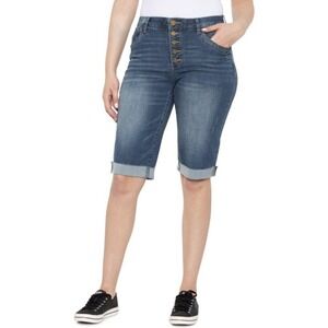 Democracy Womens Ab Solution Mid Blue Vintage High Rise  Bermuda Jean Short SZ 2